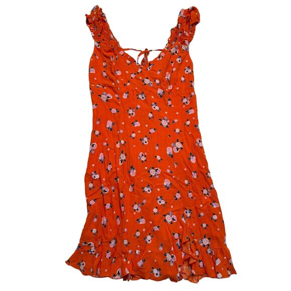 Free People Orange Citrus Print Mini Dress Linen Sundress Medium - Picture 7 of 13